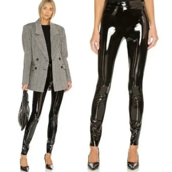 New Alice + Olivia Maddox Vegan Latex Leggings in Black~size 12 - Picture 1 of 16